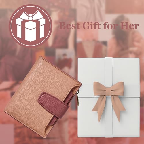 Image of Airkit Wallet Women, Small Wallet for Women Leather, Ladies Bifold Compact RFID Blocking Credit Card Holder, Girls Mini Travel Purse, Pocket Passport Wallet with 4 ID Window, Colorblock - Blush Pink