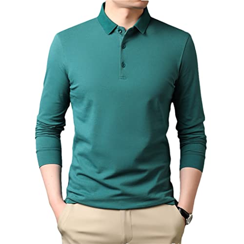 Polo uni à manches longues en coton classique haut de gamme couleur cyan S