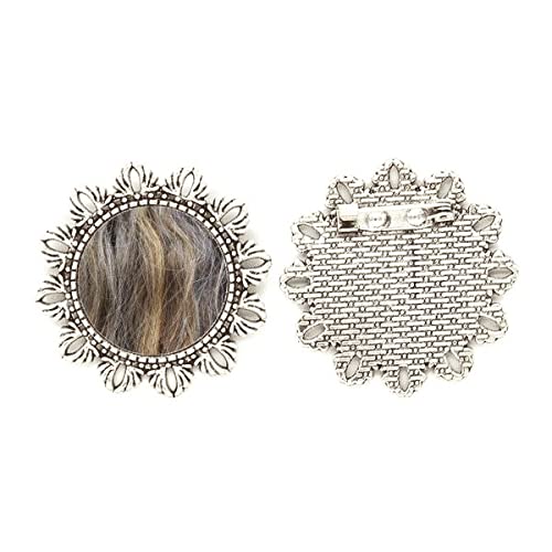 Broche de pelo largo marrón con flores plateadas en tamaño medium