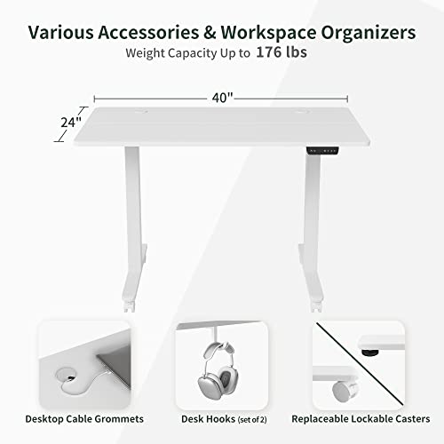 Fezibo Height Adjustable Electric Standing Desk, 40 X 24 Inches Stand Up Table, Sit Stand Home Office Desk With Splice Board, White Frame/White Top #TOP5