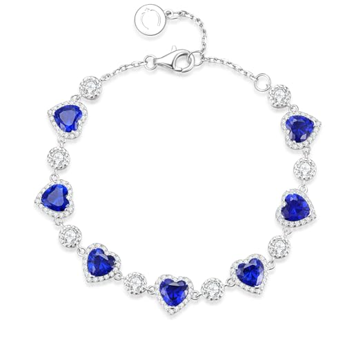 FANCIME Ms Charming Sterling Silver Birthstone Tennis Bracelet for Women Halo Heart Design Gemstone Jewelry Anniversary Birthday Gifts for Her Mom Wife