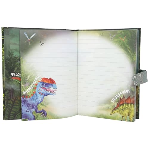 Depesche 12407 Dino World - Tagebuch mit Zahlen-Code und Sound, Buch mit Dinosaurier-Motiven und 80 linierten, bunt illustrierten Seiten