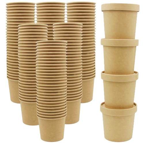 Zentriqlla 60 Pack 12 oz Kraft Paper Soup Containers with Lids Disposable Ice Cream Cups Microwave and Freezer Safe To Go Food Storage Bowls for Parties Christmas Takeout Picnics