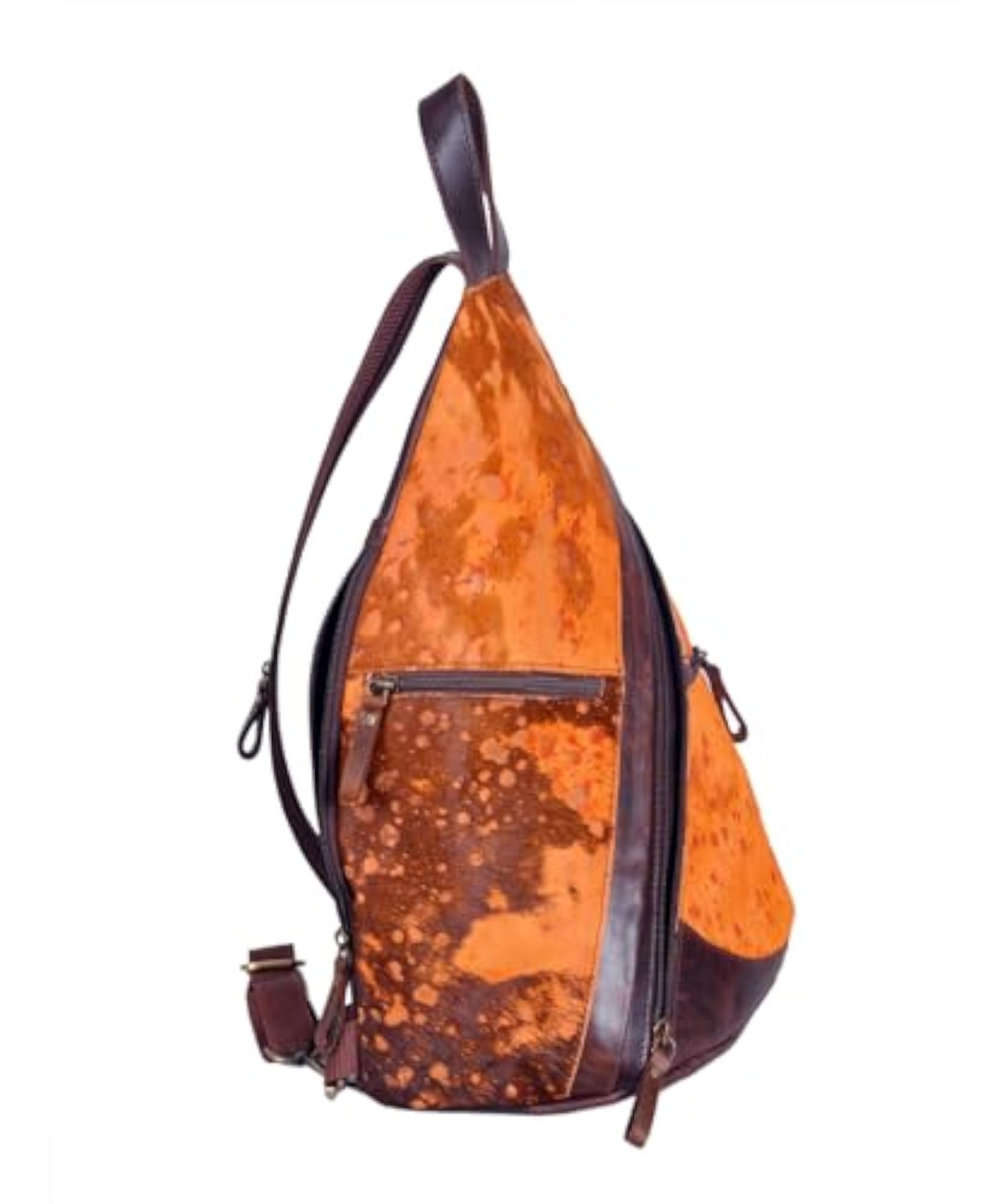 Triangular Leather Sling Backpack, Stylish Multi-Zip