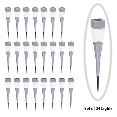 Solar Powered Lights (Set Of 24)- Led Outdoor Stake Spotlight Fixture For Gardens, Pathways, And Patios By Pure Garden-Silver #TOP2