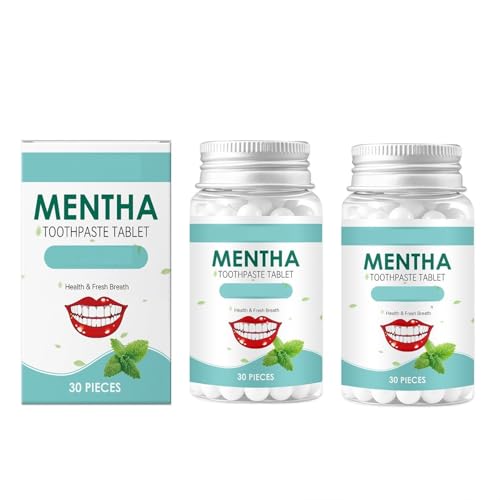 Pastillas de pasta de dientes-Pastillas de pasta de dientes de hidroxiapatita│Cuidado bucal de tamaño de viaje│Sin fluoruro│Sabor a menta fresca│ 30 PIEZAS,2pcs