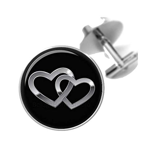 Mancuernillas hechas a mano doble corazón plateadas miniatura 1