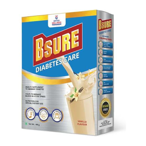 Image of Bsure Diabetes Care - Balanced Nutritional Supplement | 32 Essential Vitamins & Minerals, Gluten and Transfat Free | Supports Blood Sugar Control, Muscle Strength & Immunity | 400g | Vanilla Flavour
