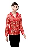 Bitablue Women's Auspicious Golden Floral Red Brocade Chinese Jacket (M)