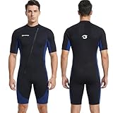 Owntop Traje corto de neopreno para hombre, 3 mm, con cremallera frontal, manga corta, para surf, natación, buceo y triatlón, color azul 3XL
