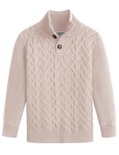 Boys Turtleneck Sweater Long Sleeve Cable Knit Button Up Pullover Winter Warm Tops for Kids 4-13 Years