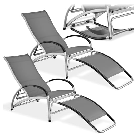 tectake® Sonnenliege 2in1 Schaukelstuhl, 4-Fach verstellbar, Textilene, 120kg belastbar, Gartenliege, Liegestuhl, Relaxliege, Gartenmöbel, Terrassenliege, Poolliege, Outdoor - anthrazit, 2er Set