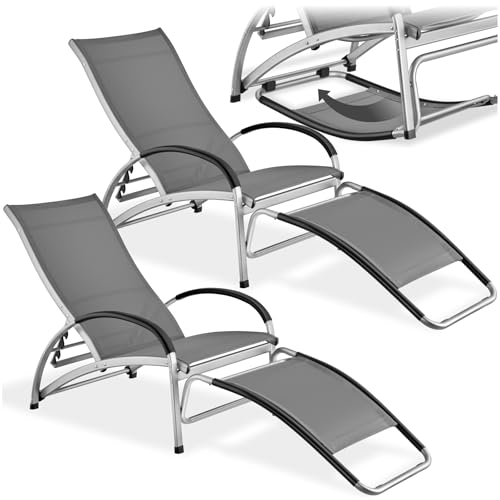 tectake® Lot de 2 Chaise Longue inclinable 2en1 avec Repose Pied & Fonction de Bascule, Bain de Soleil en textilène Respirant, Transat Jardin Exterieur Relax Camping...