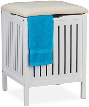 Relaxdays Bathroom Bench with Seat, Laundry Stool, Rustic Style, 40 L, Dirty Laundry Basket, 55 x 41 x 41 cm, White Relaxdays Bathroom Bench with Seat, Laundry Stool, Rustic Style, 40 L, Dirty Laundry Basket, 55 x 41 x 41 cm, White