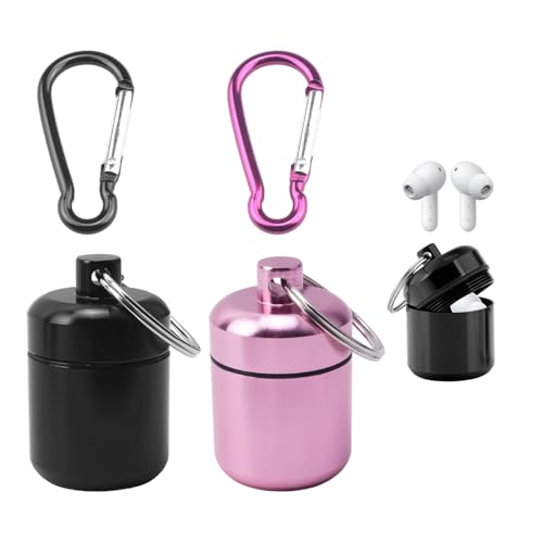 2 Pack Ear Plug Case Keychain,Loop Earplugs Case, Waterproof Metal Earplug Cases, Small Travel Pill Organizer Loops Cases Keychain Container Holder