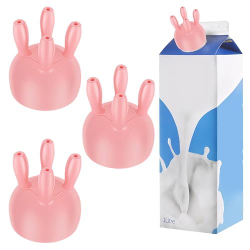 3 PCS Cow Udder Milk Carton Cap, Cow Utter Milk Cap, Reusable Milk Bottle Caps, for Home Use, Christmas Thanksgiving Spoof Gifts (Pink)