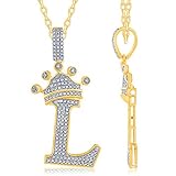 TGDJ 10K Yellow Gold Crown Diamond Pendant - Small Pave Crowned Initial Letters from A to Z - Gold Stamped Fine Jewelry - Superb Gift for Men & Women for All Occasions - 1.5” (Letter L)
