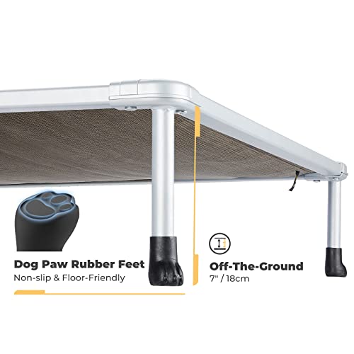 Veehoo Large Elevated Dog Bed – Chewproof Cooling Raised Dog Cots Beds, Outdoor Metal Frame Pet Training Platform With Skid-Resistant Feet, Breathable Textilene Mesh, 42 X 30 X 7 Inch, Brown #TOP1