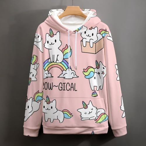 Pull Chaton Licorne Unisexe Sweat à Capuche Confortable Manche Longue