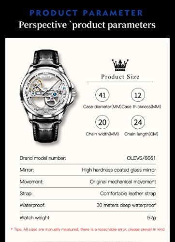 Image of OLEVS Skeleton Watches for Men Automatic Self Winding Mechanical Luxury Dress Leather Waterproof Luminous Men Wrist Watch