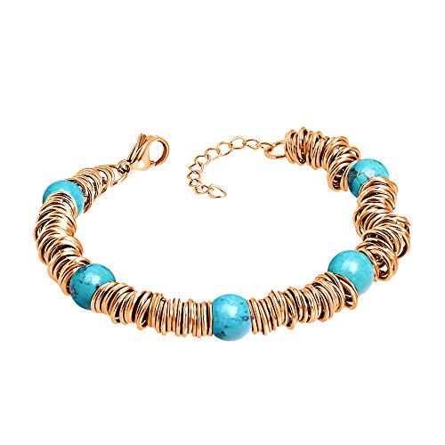 Image of 555Jewelry Stainless Steel Extendable Charm Discs & Beads Bracelet for Women
