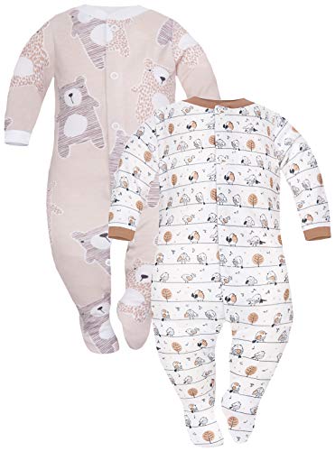 Sibinulo Nino Nina Pijama Bebé Pelele de Algodón Pack de 2 Prado Beige Osos de Peluche Beige 56(0-3 Meses) Cover
