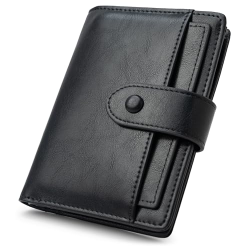 Alldaily Small RFID Blocking Leather Wallet for Women, Bifold with 10 Card Slots and Zipper Pocket (Black)