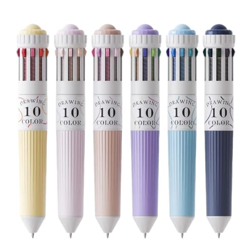 多色ボールペン、6本セット 10 in 1カラフルな収納式ボールペン、速乾性、インク漏れなし、にじみなし、滑らかな書き心地、塗り絵、スケッチ、絵画、執筆、コミック、スクラップブッキングに最適