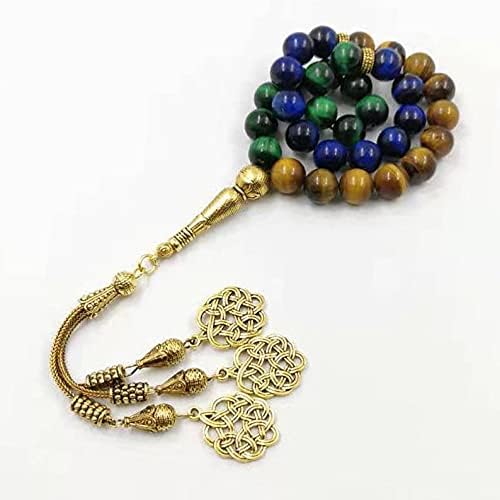 Miniatura 3 de Tasbih musulmán amarillo azul verde ojo de tigre piedra rosario islámico cuentas joyería turca misbaha (0.315 in x 33 cuentas)