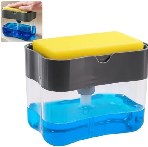 Dispenser 2‑em‑1 para Detergente com Suporte de Esponja – Sabão L...