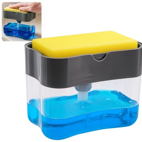 Dispenser 2‑em‑1 para Detergente com Suporte de Esponja – Sabão L...