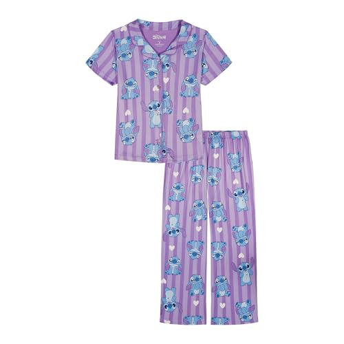 Disney Girls 2-Piece Loose-fit Button Down Matching Pajama Set Soft & Cute for Kids SWEET STITCH 6