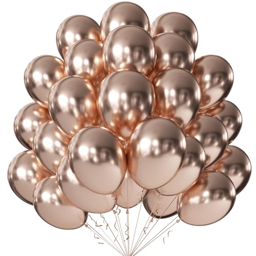 Image of KALOR 12 Inch Metallic Blush Gold Balloons, 50 Pcs Latex Helium Metallic Balloons for Kid's Birthday Party, Baby Shower, Wedding, Graduate Party Decorations