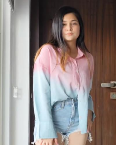 Image of Maaesa Women Handmade Ombre Tie & Dye Rayon Shirt | Relaxed Fit | Lightweight & Breathable | Long Sleeve Button-Down | Classic Collar | Casual & Office Wear