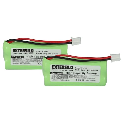 EXTENSILO 2X batería Compatible con Siemens Gigaset Q063, AS160, AS150 Trio, C240 teléfono Fijo o inalámbrico (850 mAh, 2,4 V, NiMH)