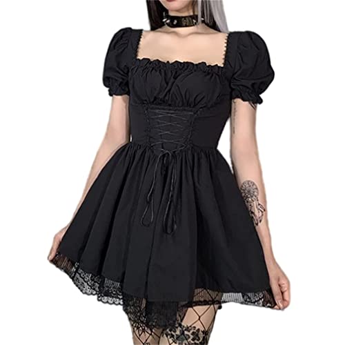Image of Gothic Lolita Mini Dresses Ruffled Off Shoulder A-Line Vintage Punk Dress