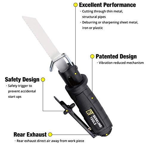 Berkling Tools BT-SAW-001-002 7102 Compact Low Vibration Air Saw/Air File With 8 Pcs Blade Kit (3 Bi-Metal Saw Blades 18T 24T 32T And 5 Files) Multi-Function Pneumatic Reciprocating Body Saw Air Powered Mini Tool thumb #4