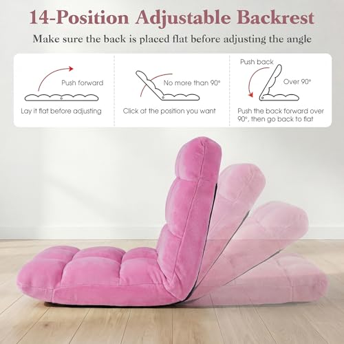 Image of Giantex Folding Floor Chair with Back Support, 14 Adjustable Position, Padded Sleeper Bed, Couch Recliner, Gaming Video Chairs for Adults, Meditation, Living Room (Light Pink)
