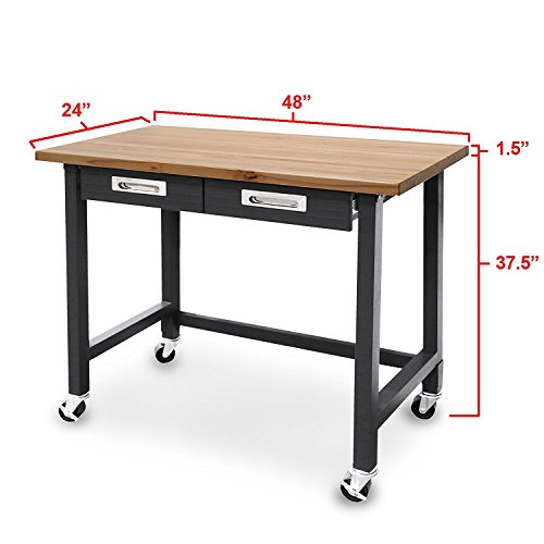 Seville Classics (UHD20271B) UltraGraphite Wood Top Workbench on Wheels (48W x 24.7D x 37.4H Inches) Graphite