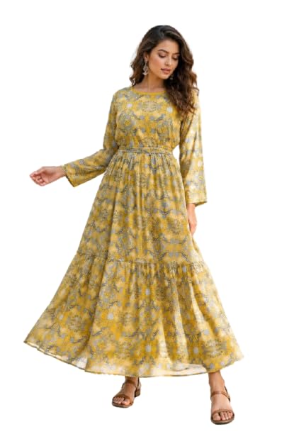 Women's Georgette Floral Printed Anarkali Gown with Waist Belt Full Sleeve Crepe Lining for No Transparency Casual-image-29