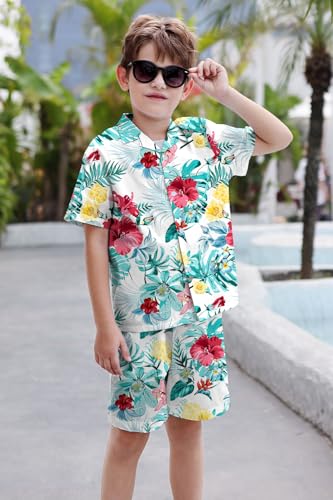 Image of Cromoncent Boy and Men Hawaiian Outfits Short Sleeve Shirts and Shorts Hawaiian Suits Beach Tropical 2 Pcs Vacation Sets