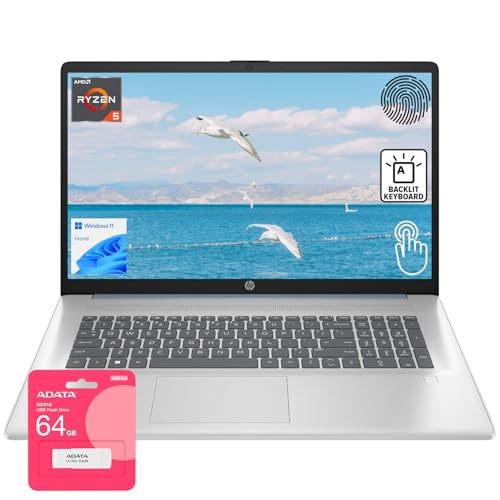 HP High-Performance 17.3' Touchscreen Laptop, AMD Ryzen 5 7430U, 16GB RAM, 1TB PCIe SSD, Backlit KB, Fingerprint, Webcam, HDMI, Wi-Fi 6, Windows 11 Home, Blue, Bundle with UC310 64GB USB Flash Drive