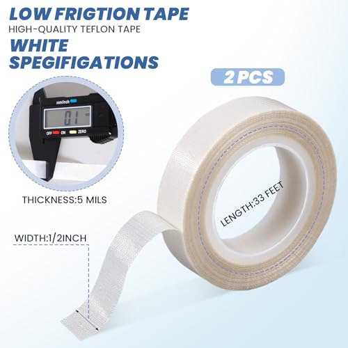 Image of 2 Rolls Low Friction Tapes White Low Friction Drawer Slide Tape Abrasion Resistant Surface Protection Tapes Feet Drawer Slide Tape 1 /2 Inch x 33 Feet for Wood Cabinet Curtain Furniture