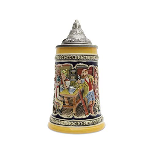 0.75 Liter | OktoberfestHaus Beer Lovers Gifts German Stein Alpine Pub Scene with Metal Lid German Gifts for Men Collectible Beer Steins for Beer Lover Gift Idea