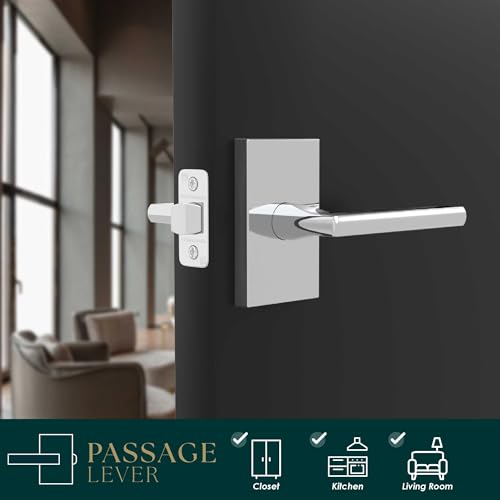 Image of Mega Handles Glamor Passage Lever, Door Handle Set for Hallway, Closet and Bathroom, Reversible Heavy Duty Door Levers, Fits All Standard Door Sizes, Screws Included - Polished Chrome (1 Pack)