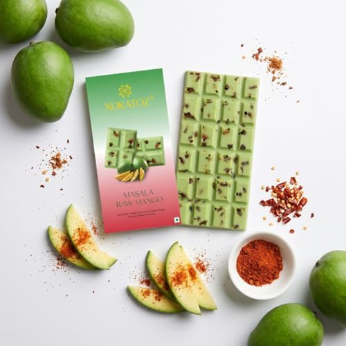 Image of XOKATOZ Exotic Premium Couverture Belgian Chocolate - 1 Masala Raw Mango Flavoured White Chocolate Bar Gift Set Pack of 1, 75g