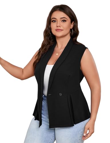 Womens Peplum Sleeveless Blazer Vest Suit Jacket Plus Size Shawl Lapel Button Business Casual Blazer