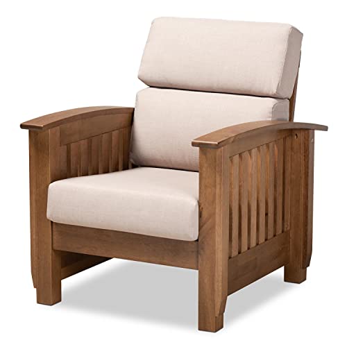 Sillón moderno tapizado en tela taupe miniatura 3