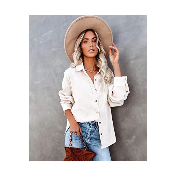 MIHOLL-Women-Corduroy-Long-Sleeve-Button-Down-Collared-Shirt-Jacket-Tops MIHOLL Womens Corduroy Button Down Shirts Casual Long Sleeve Jacket Oversized Boyfriend Blouses Tops with Pockets
