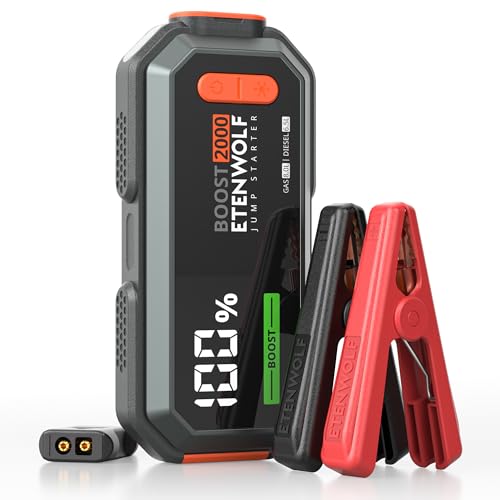 Car Battery Jump Starter Portable 2000A Peak Jump Box- 12V Car Jump Starter for up to 8.0L Gas and 6.5L Diesel Engines USB-C Portable Battery Jumper with Jumper Cable Power Bank LED Light